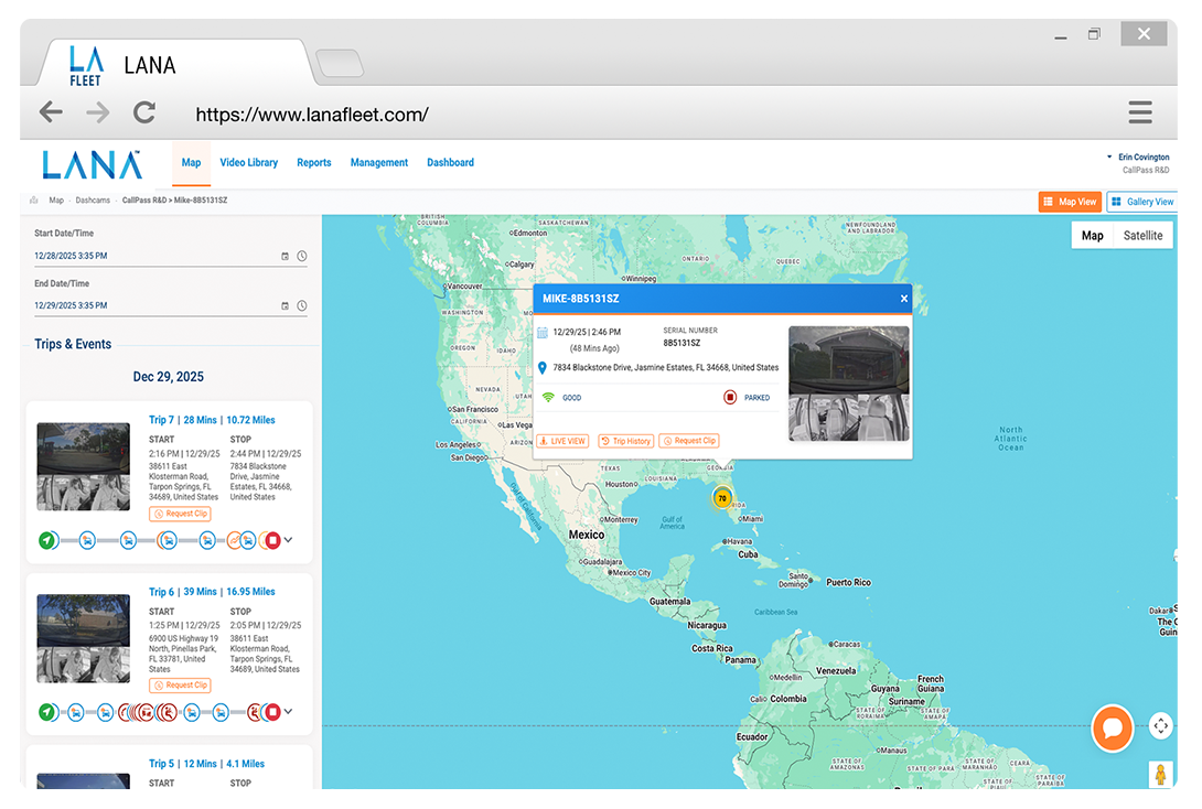 LANA Fleet Map View Fleet Tracking